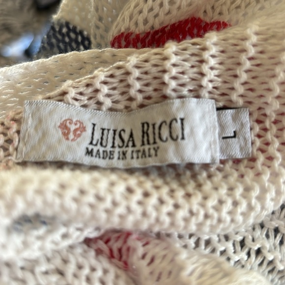 Luisa Ricci Polka Dot Knit Sweater Sz L Cold Shoulder Cropped Made in Italy - Picture 5 of 5